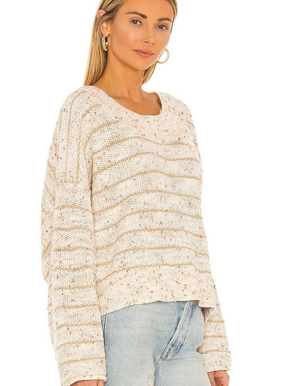 Free People Cream Speckled Scoop Neck Knit Sweater